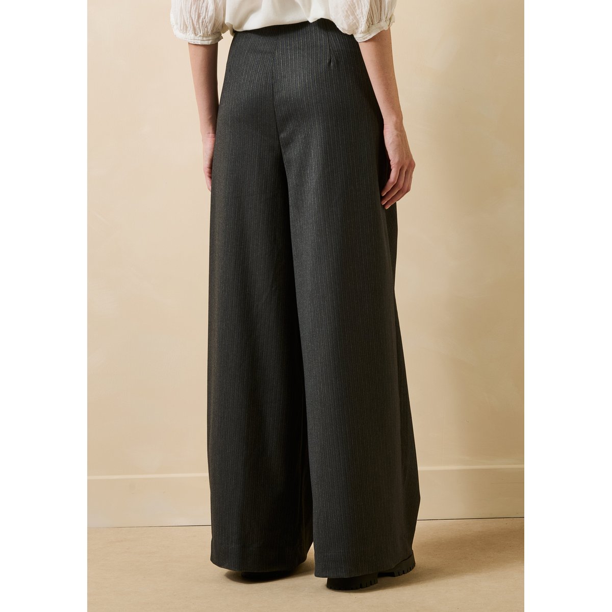 Pantalon large rayé taille haute anthracite, LA FEE MARABOUTEE