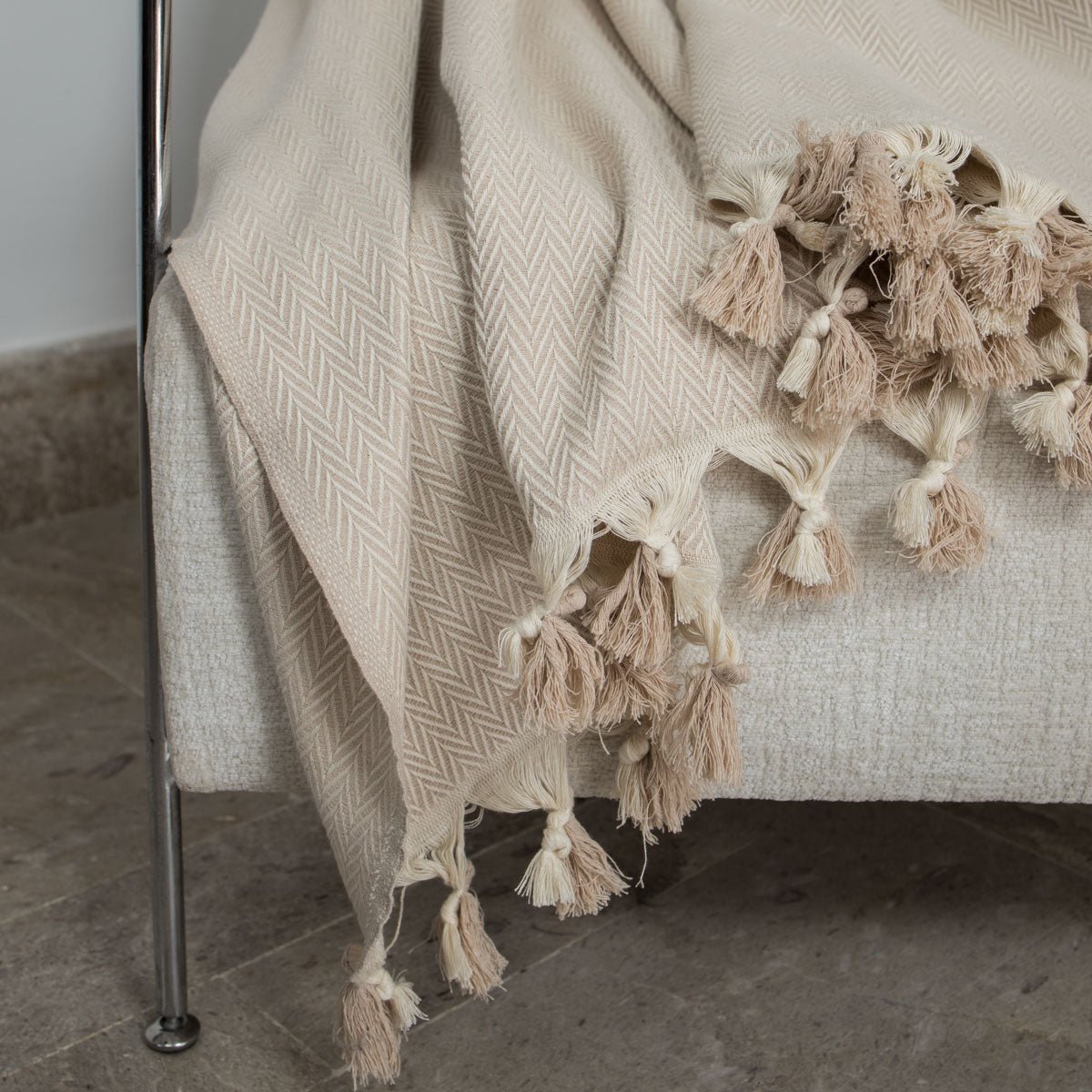 Set de 2 plaids coton MEGEVE taupe clair, FEBRONIE
