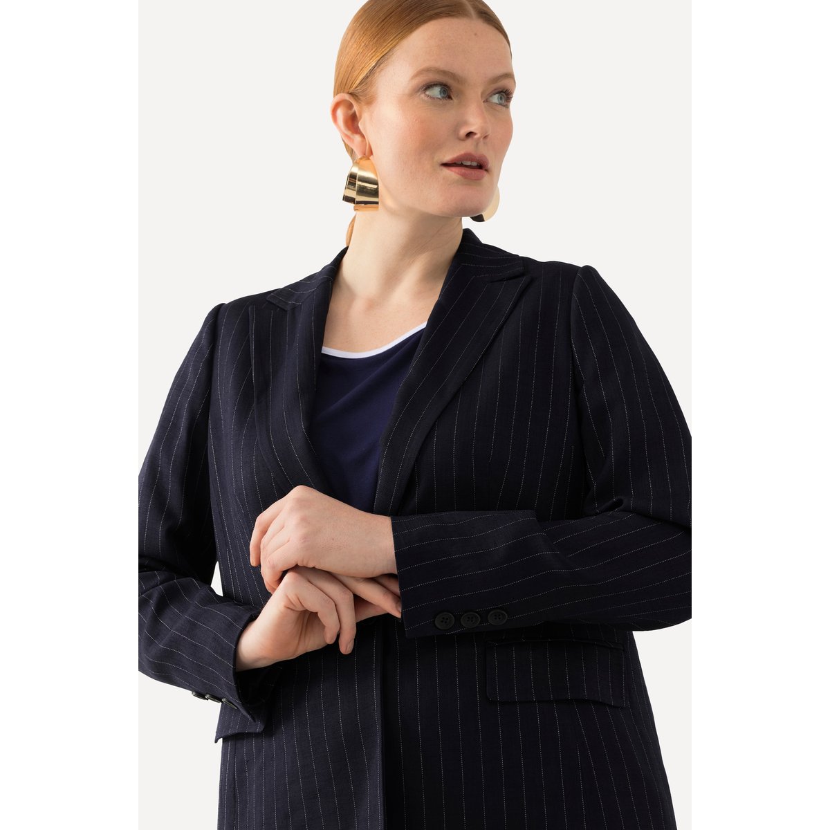 Blazer, rayures fines, col à revers marine, ULLA POPKEN