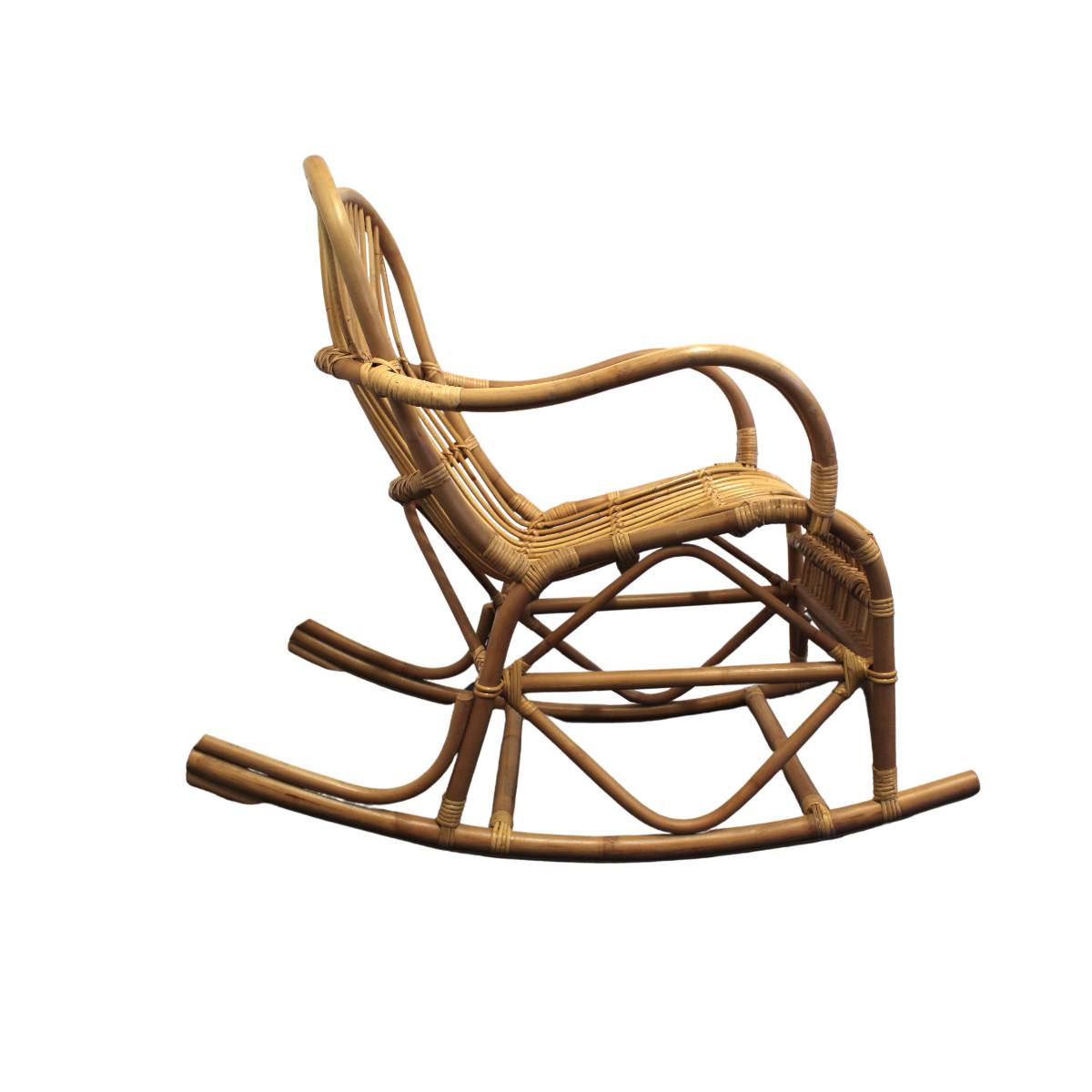 Rocking chair de jardin en rotin  RATTAN bois clair, MADE IN MEUBLES 