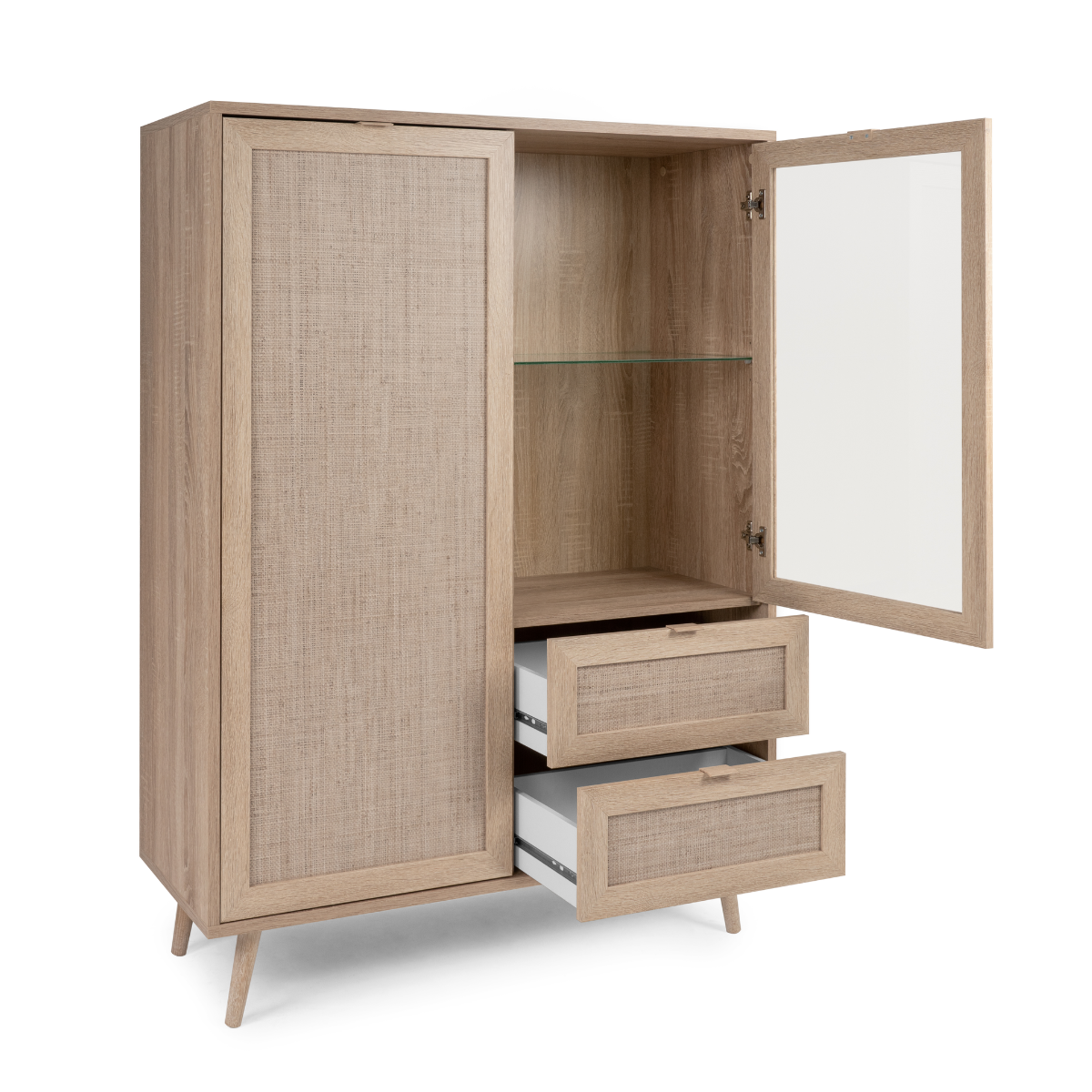 Vaisselier 2 portes 2 tiroirs H139 cm - Impression Rotin - BALI bois clair, CALICOSY