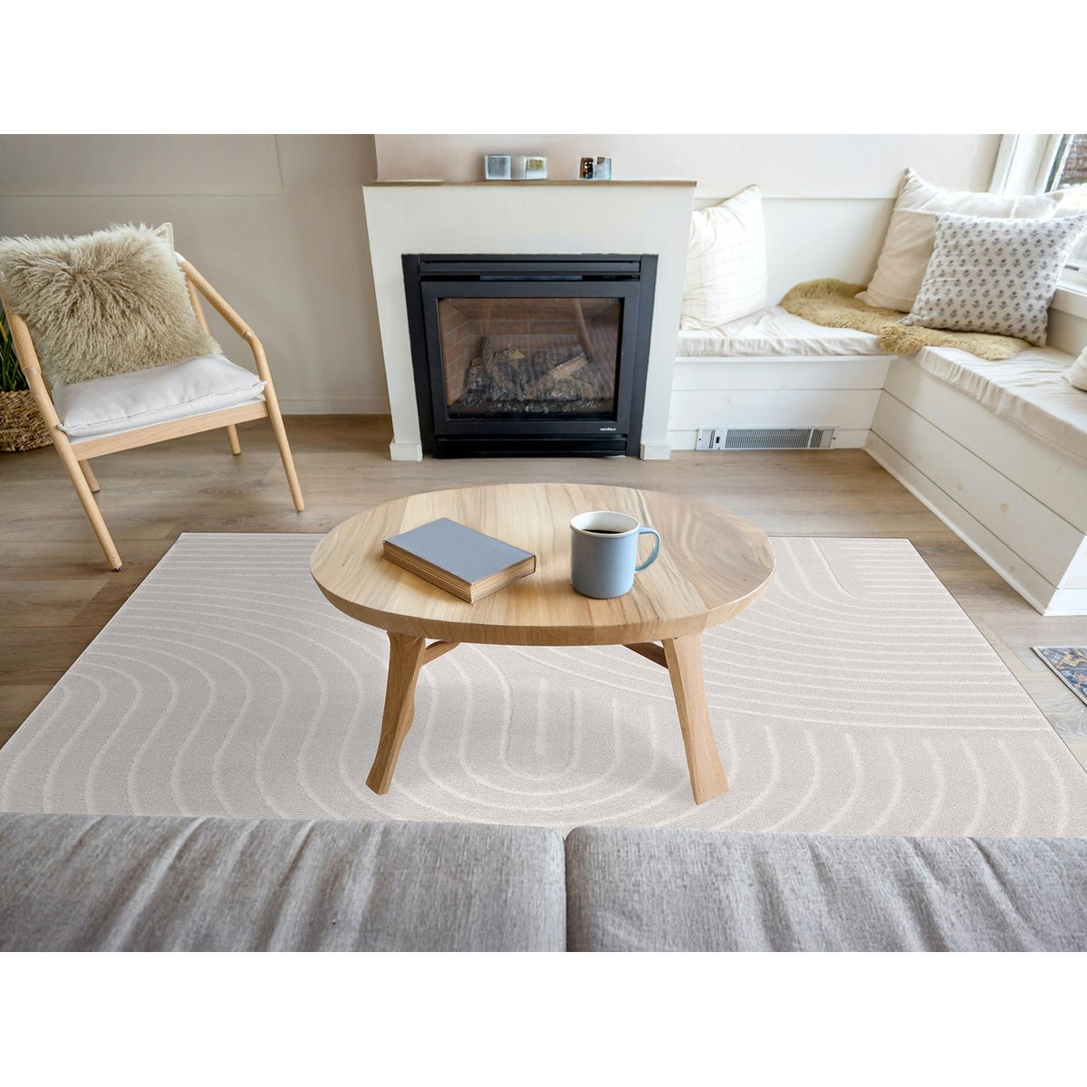 Tapis super doux très graphique VOLUTE gris minéral, AFK LIVING