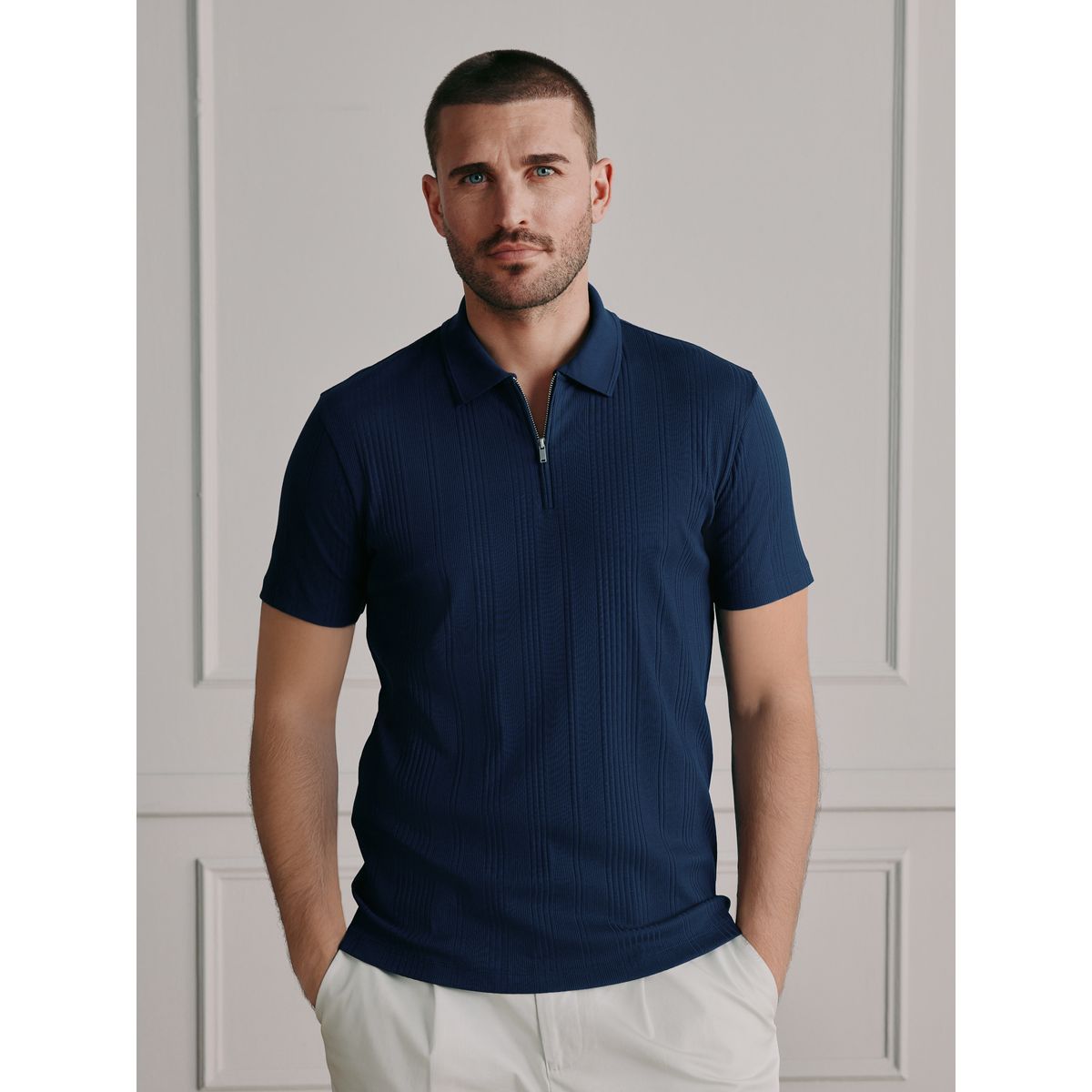 Polo en coton supima n. premium signature bleu marine, NEXT