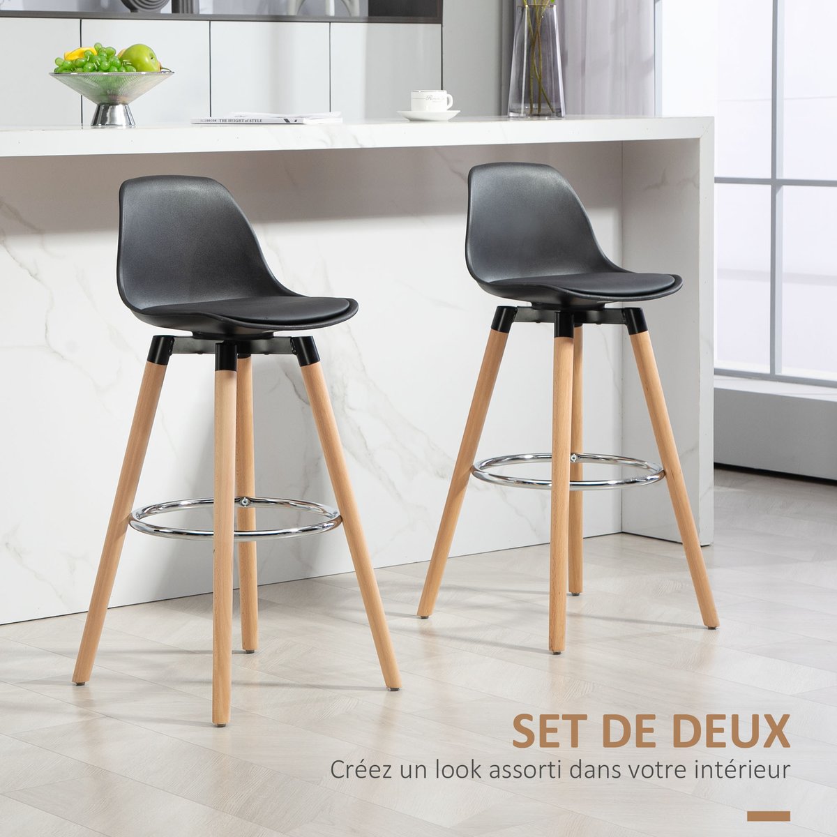 Tabouret de bar PU Noir noir, HOMCOM