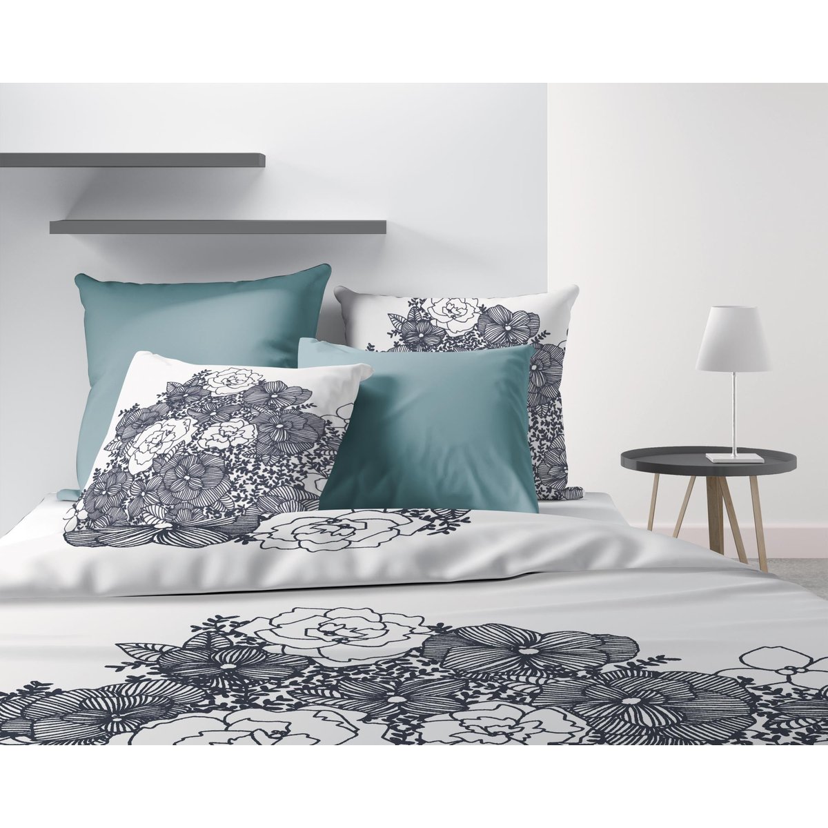 Parure housse de couette en coton imprimée, Avec amour gris foncé, C DESIGN HOME TEXTILE