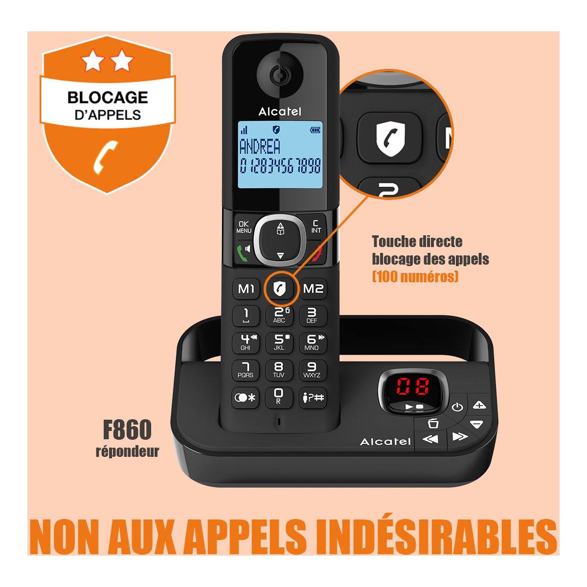 Téléphone sans fil F860 Voice Duo Noir couleur unique, ALCATEL