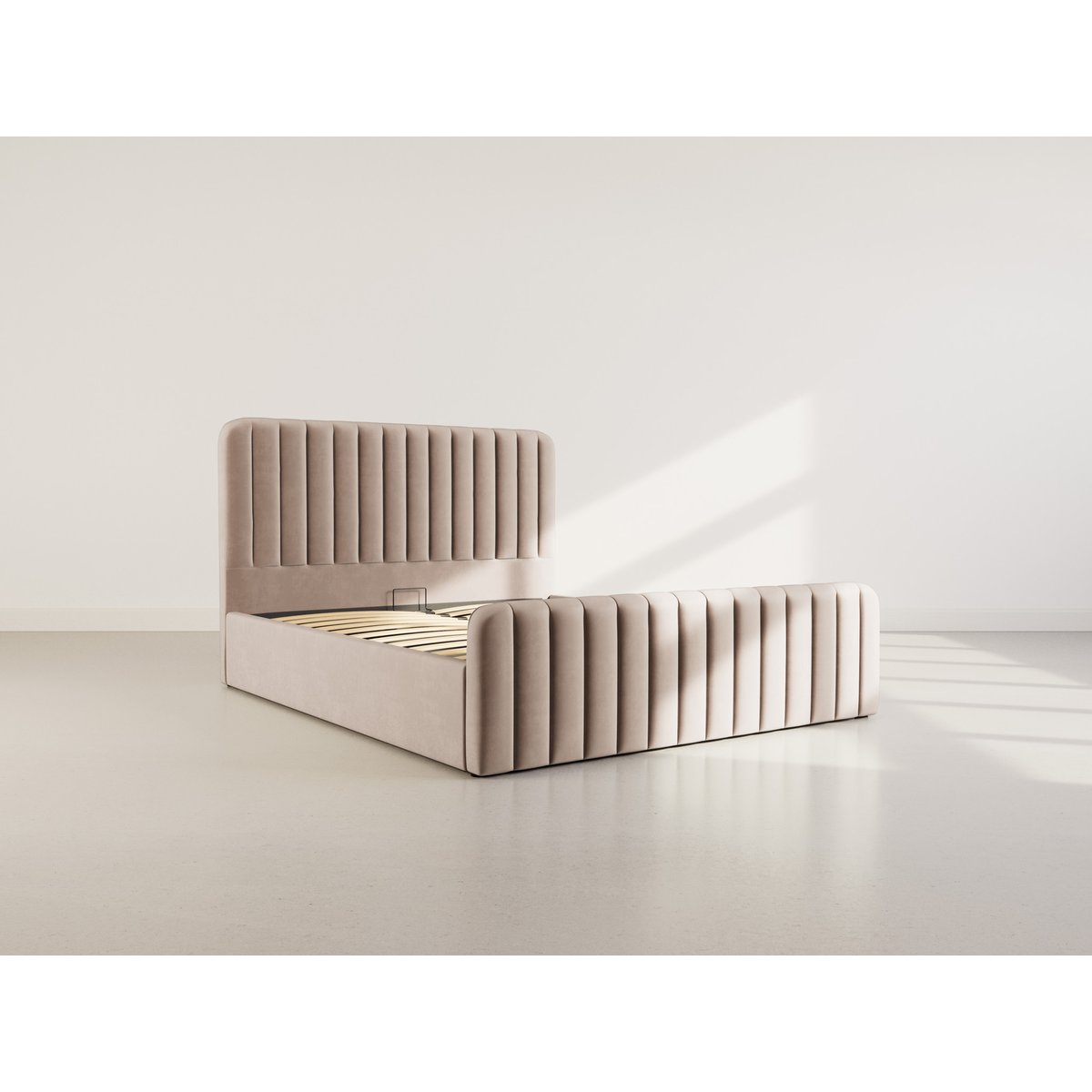 Lit coffre 160x200 cm en velours, ALICE taupe, BEST MOBILIER