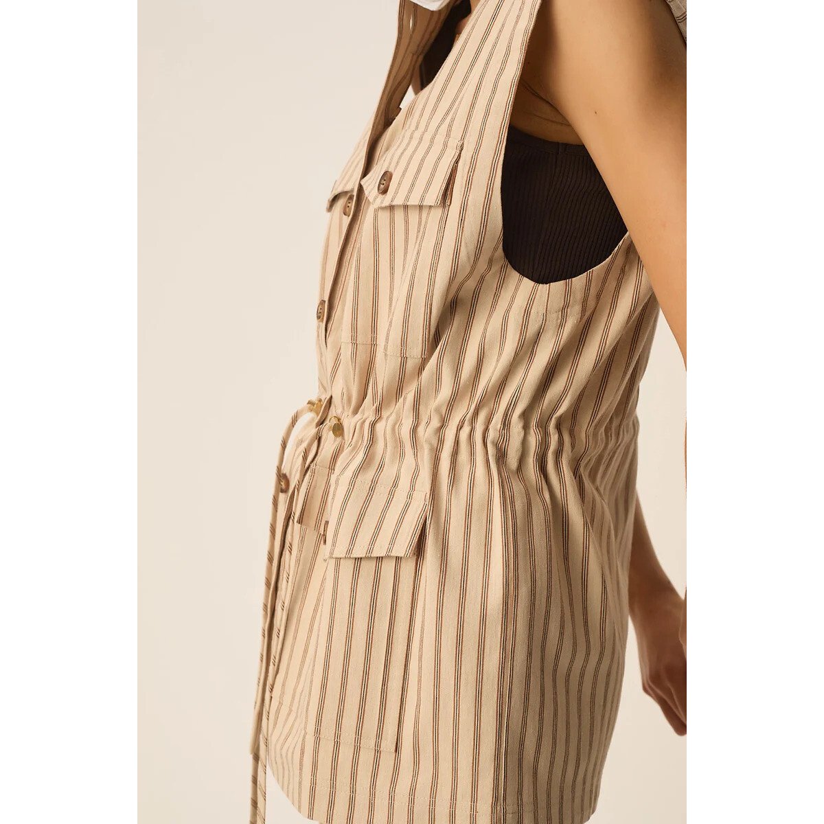 Valentina Striped Sleeveless Jacket beige, DES PETITS HAUTS