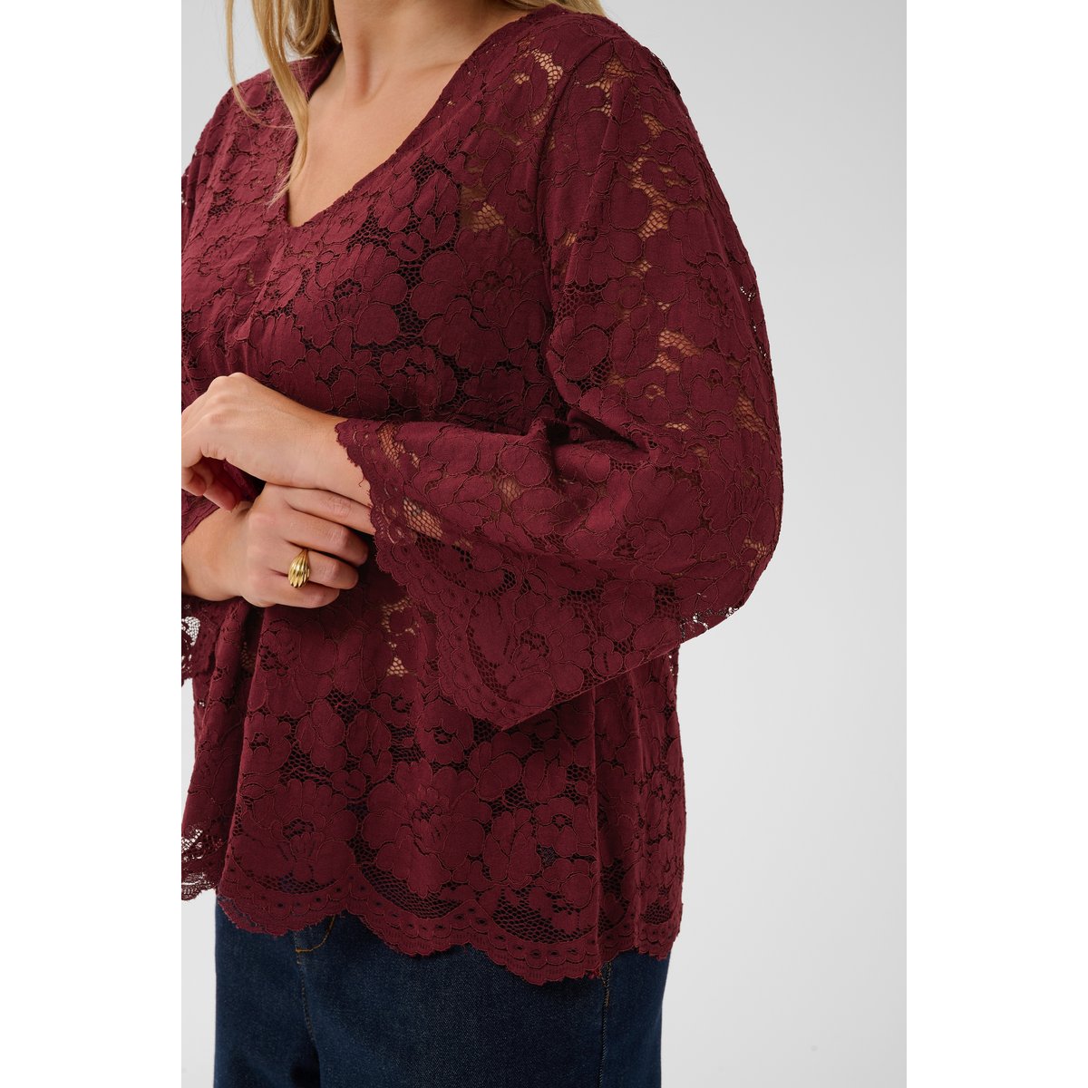 Blouse à manches courtes rouge port, KAFFE CURVE