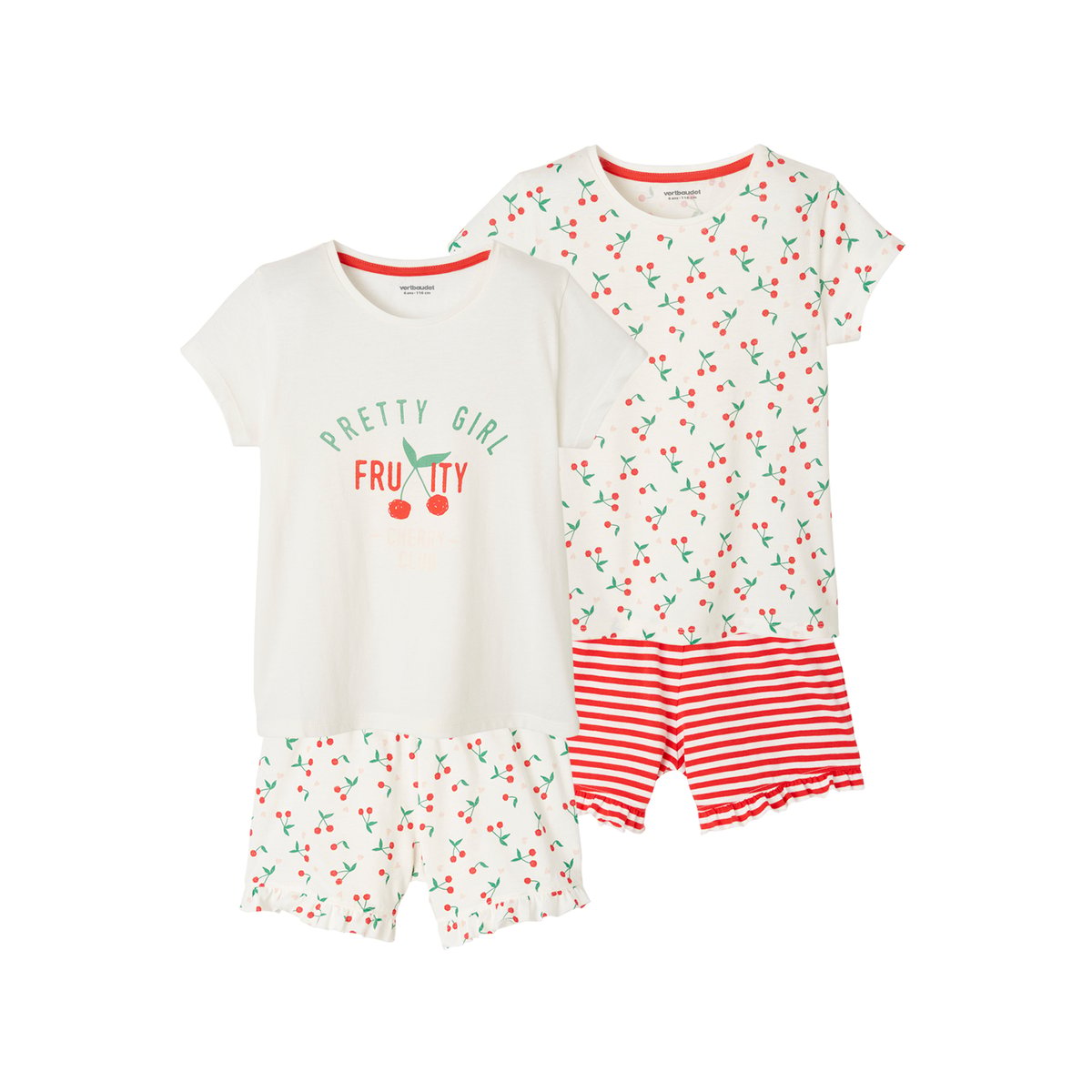 Lot de 2 pyjashorts cerise Oeko-Tex® lot ivoire, VERTBAUDET