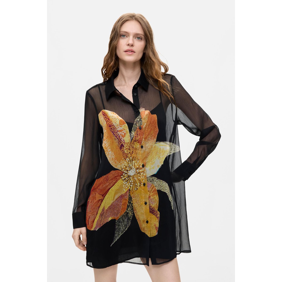 Robe imprimée à fleurs noir, DESIGUAL