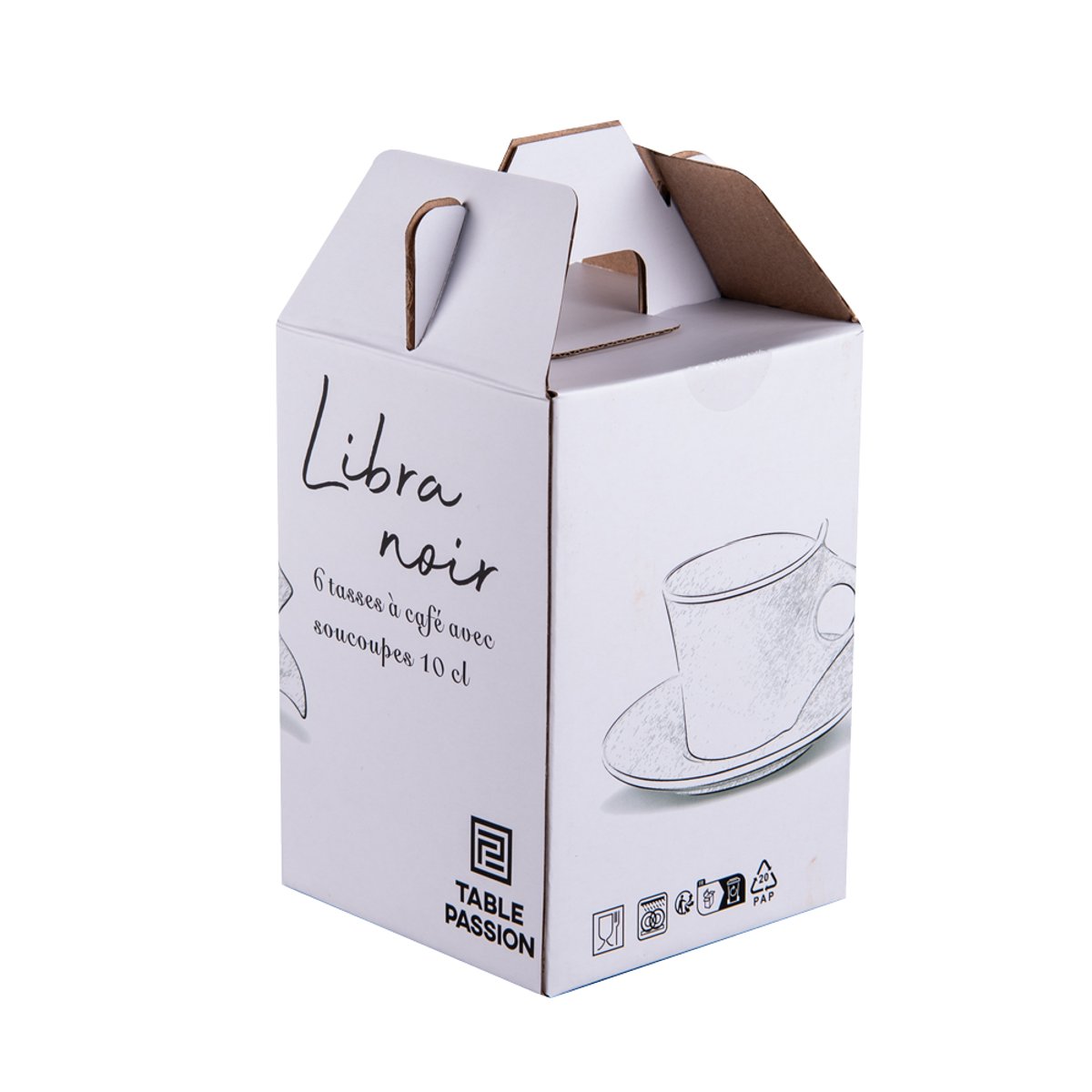 Coffret de 6 tasses à café avec sous tasses Libra noir, TABLE PASSION