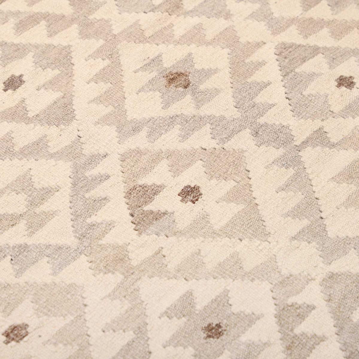 Tapis d'orient, motif géométrique artisanal, tissé à plat, KILIM 5 beige, crème, marron, UN AMOUR DE TAPIS