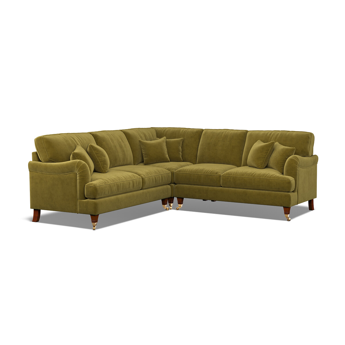 Emeline Velvet Corner Sofa with Castor Legs olive, ÉDITÉ