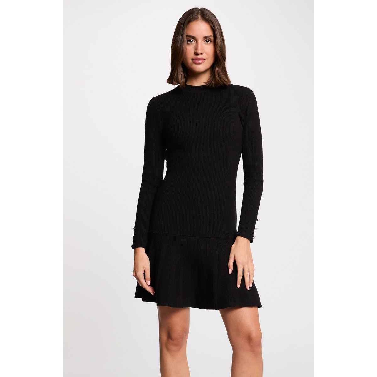 Robe courte col rond noir, MORGAN
