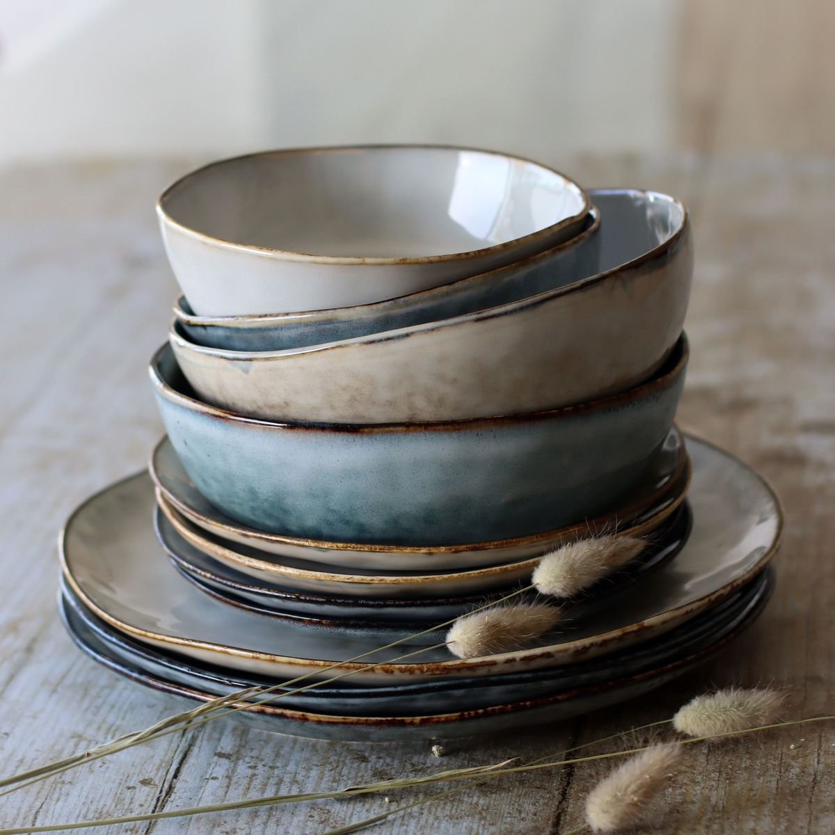 Lot de 6 assiettes coupes en grès 20cm, BORAL beige, OGO LIVING