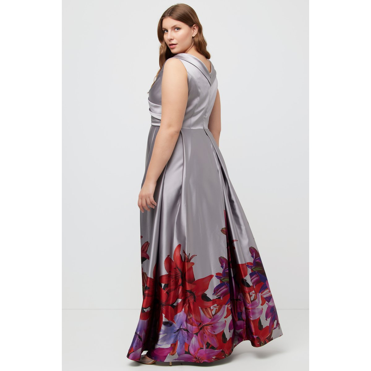 Robe de soirée, bordure, ligne en A gris métal, ULLA POPKEN
