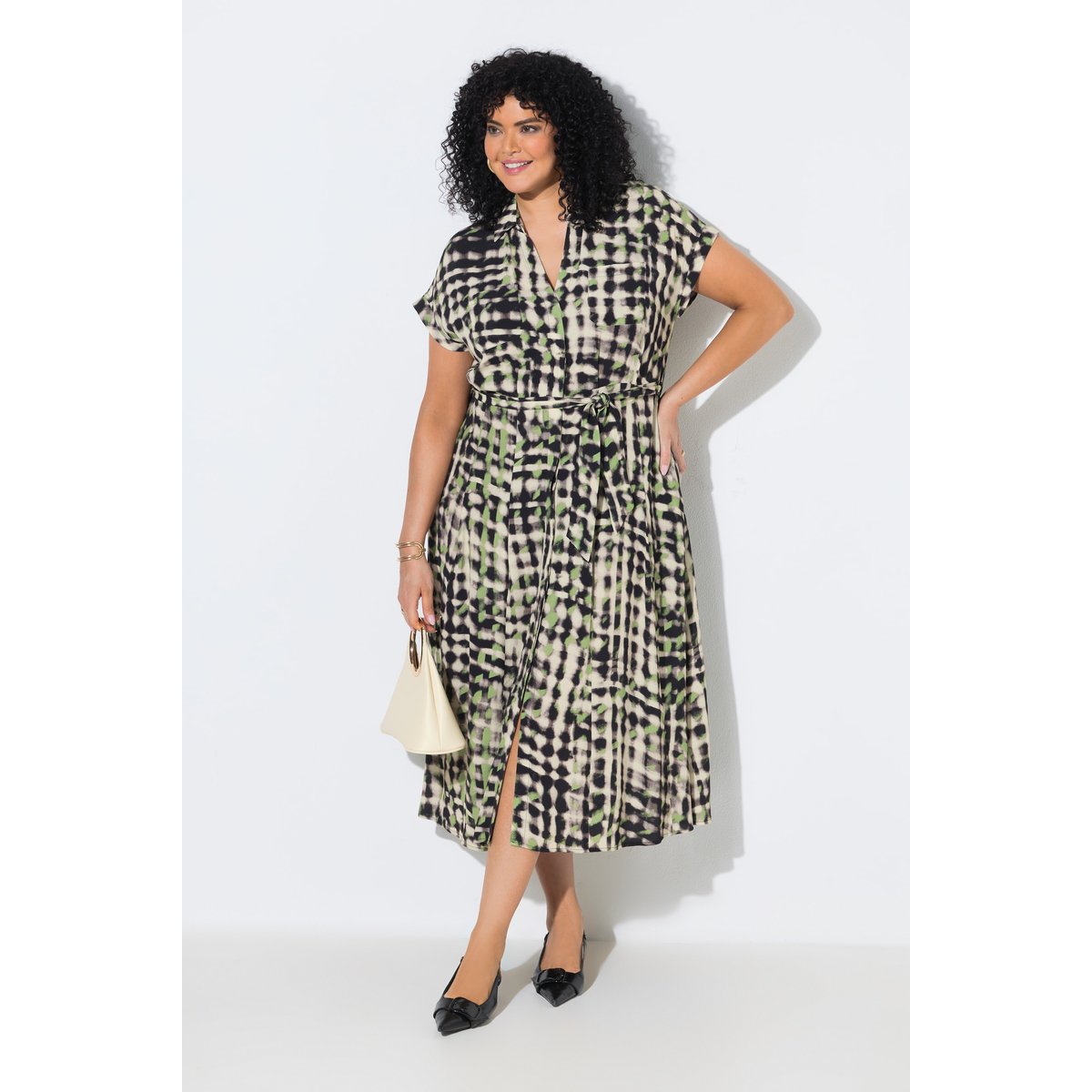 Robe maxi, ceinture à nouer gris beige, ULLA POPKEN