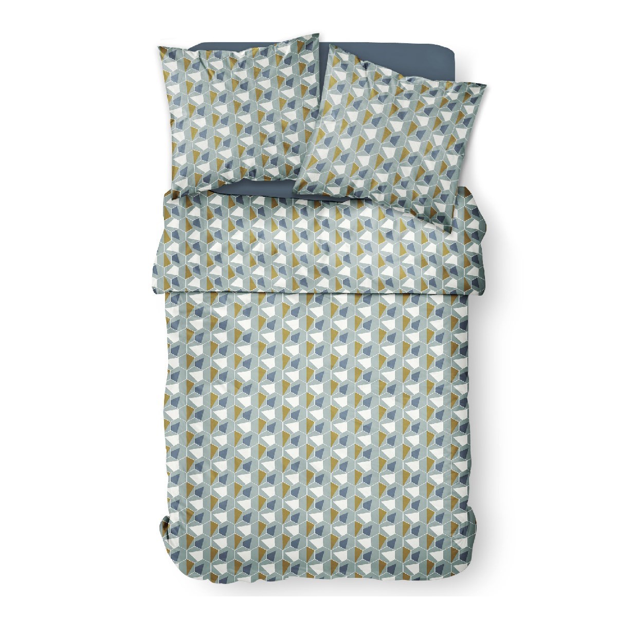 Parure de lit coton zippée 2 personnes imprimé graphique MAWIRA bleu, TODAY