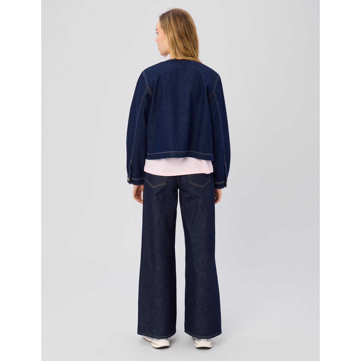 Veste en jean sans col bleu moyen, BZB