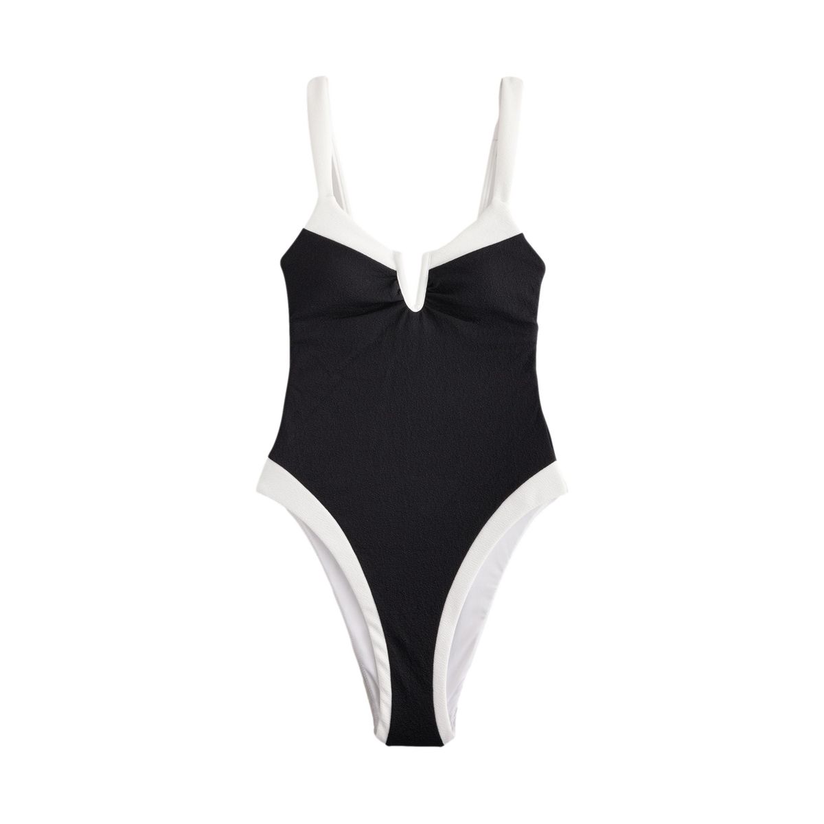 Maillot de bain à détail en u effet gainant pointes noires/crème, NEXT