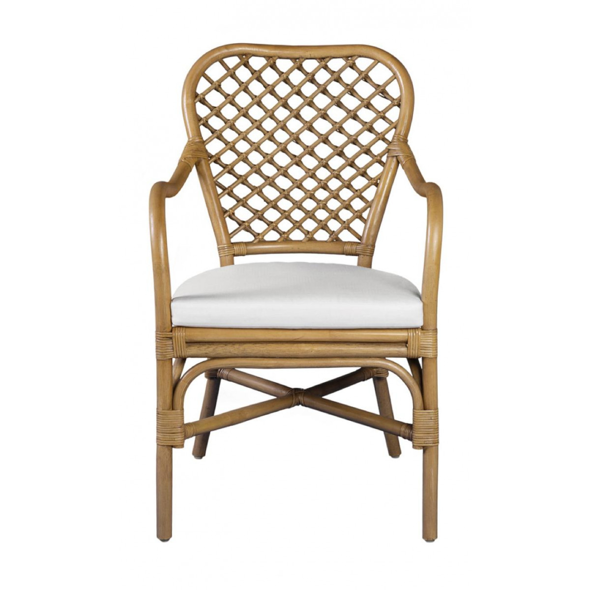 Fauteuil avec coussin rotin marron, DECORATION D’AUTREFOIS