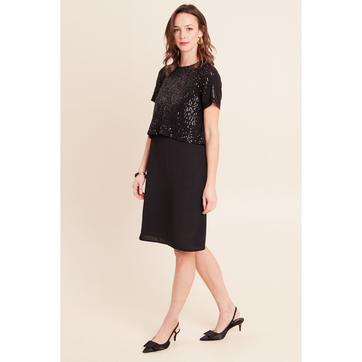 Robe courte évasée col rond 2 en 1 noir, BREAL