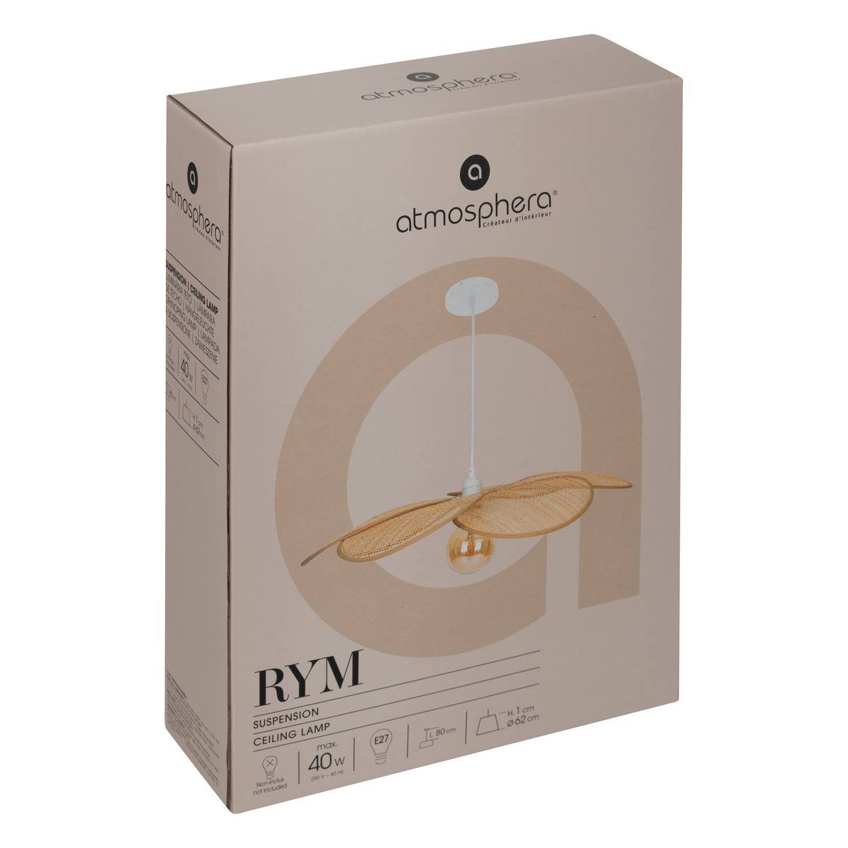 Suspension en bambou forme fleur à pétales 62cm RYM beige, ATMOSPHERA