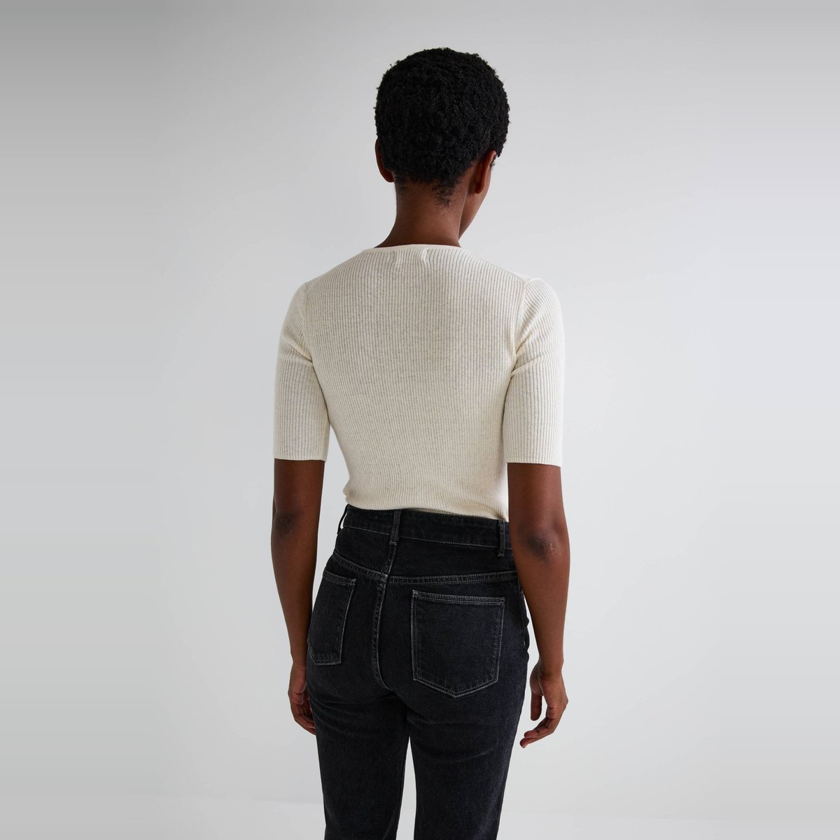 Pull manches coude à côtes en coton et cachemire naturel, MONOPRIX