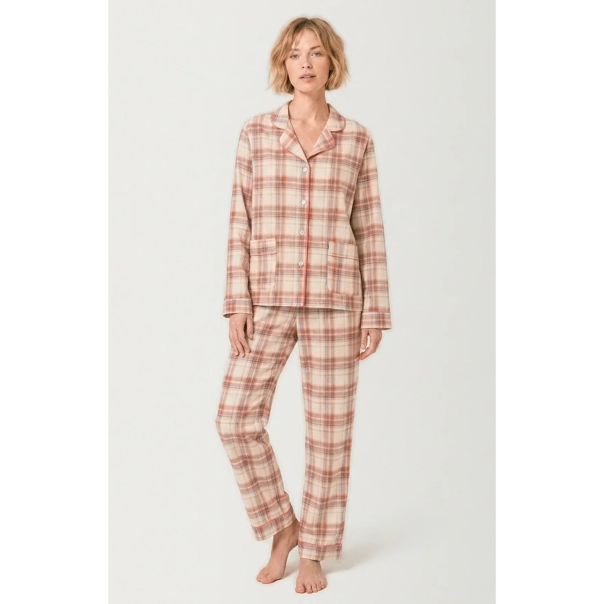 Pyjama boutonné en flanelle de coton à carreaux Alix peche, ARTHUR