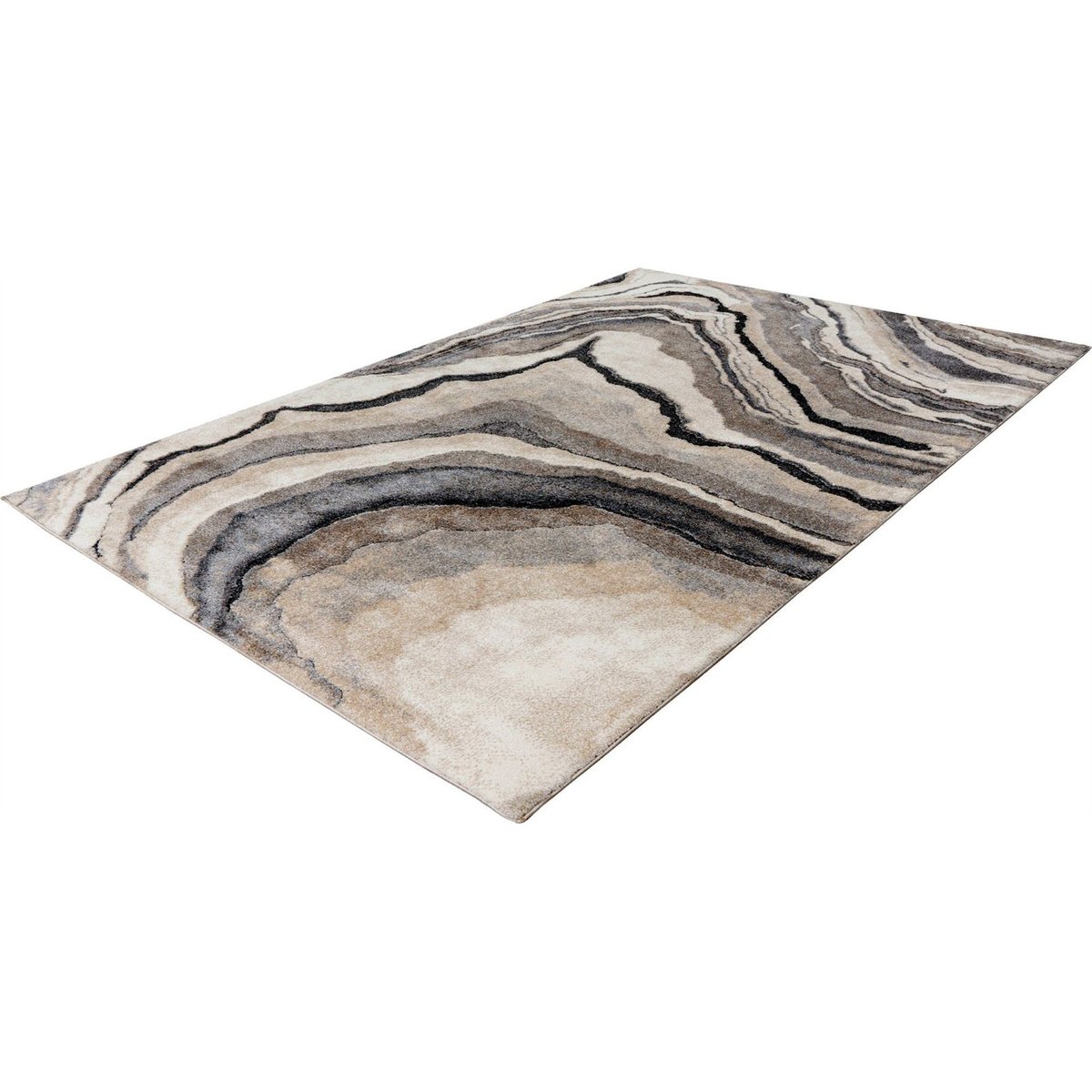 Tapis rectangulaire à poil court motif marbré gris marbré sable et anthracite, ARTE ESPINA