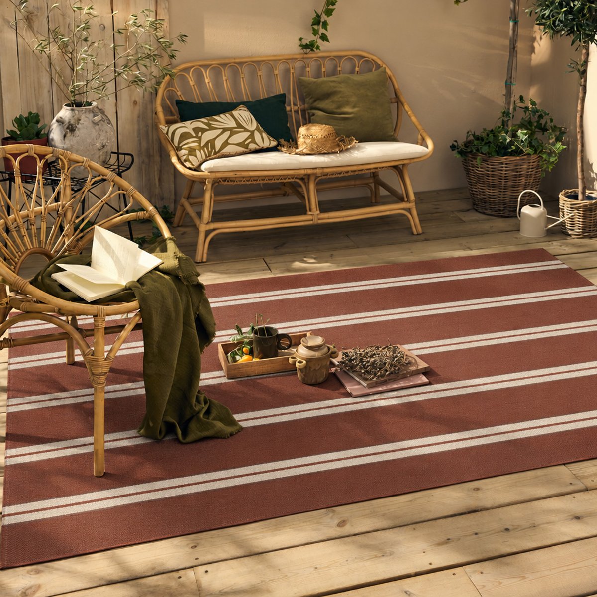 Tapis extérieur à rayures marron LIDO marron, NAZAR RUGS
