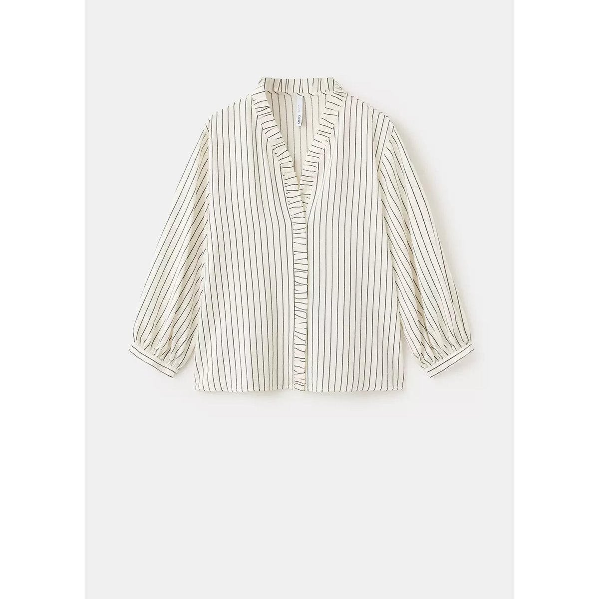 Blouse rayée avec détail à volant écru, MANGO