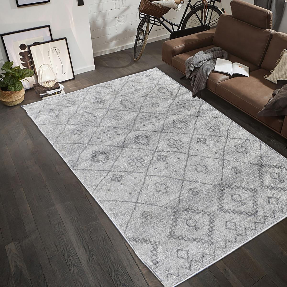 Tapis berbère tissé motifs tribaux SAUTUL crème, gris, UN AMOUR DE TAPIS