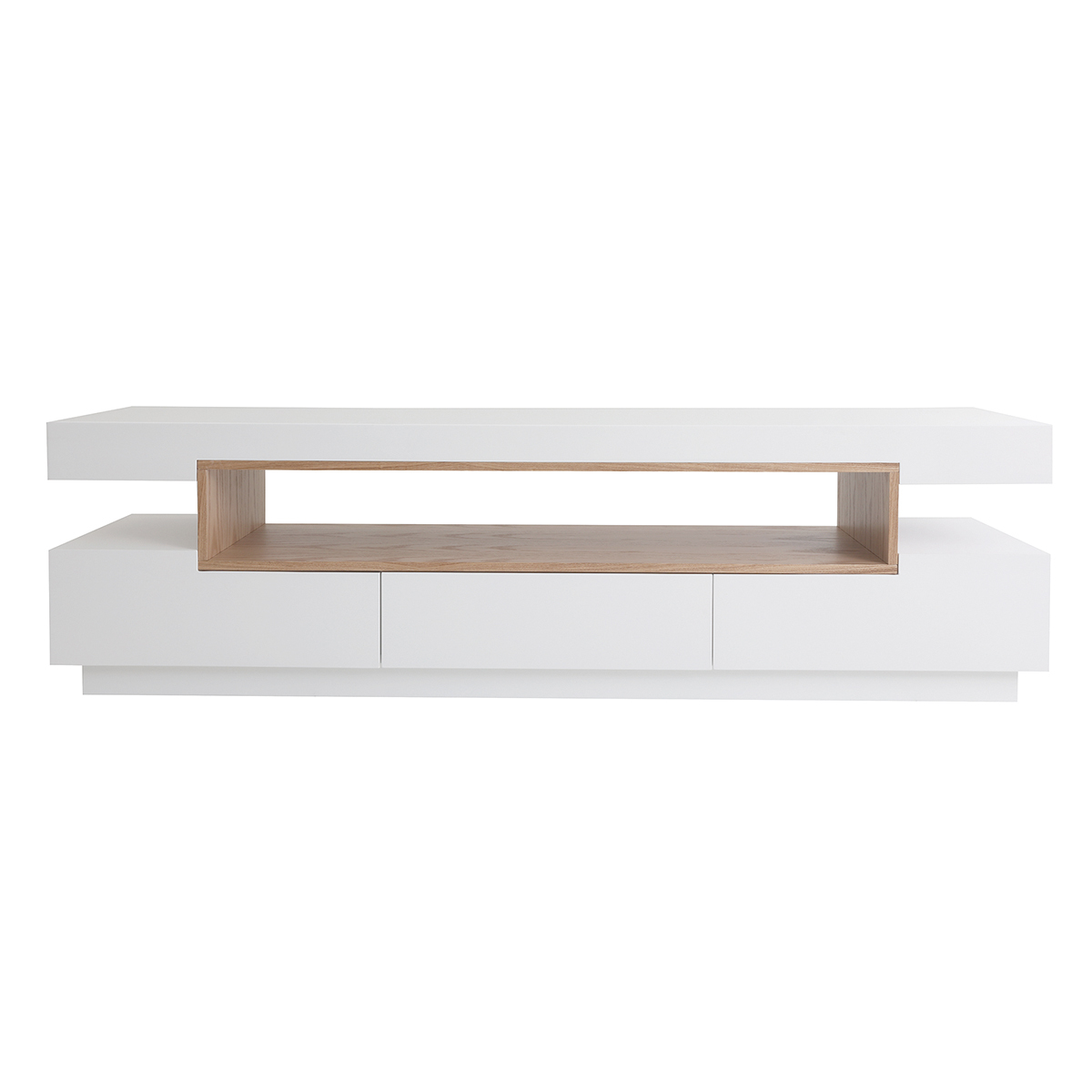 Meuble TV design blanc laqué brillant et bois L200 cm LIVO blanc, MILIBOO