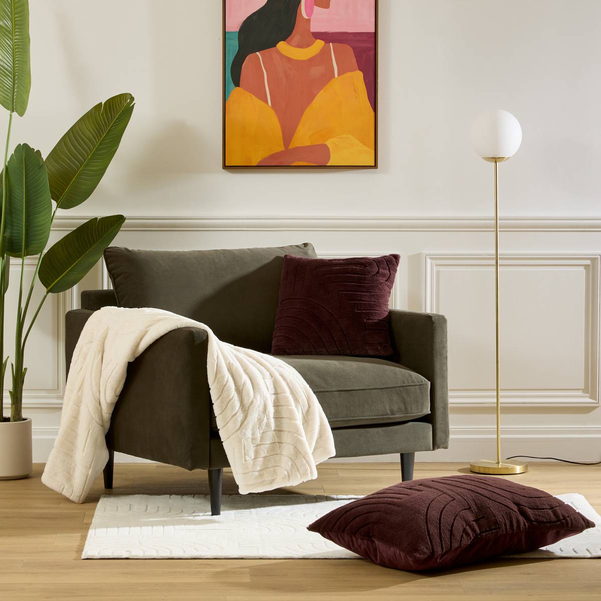 Coussin carré en imitation fourrure ARKA marron tonka, ATMOSPHERA