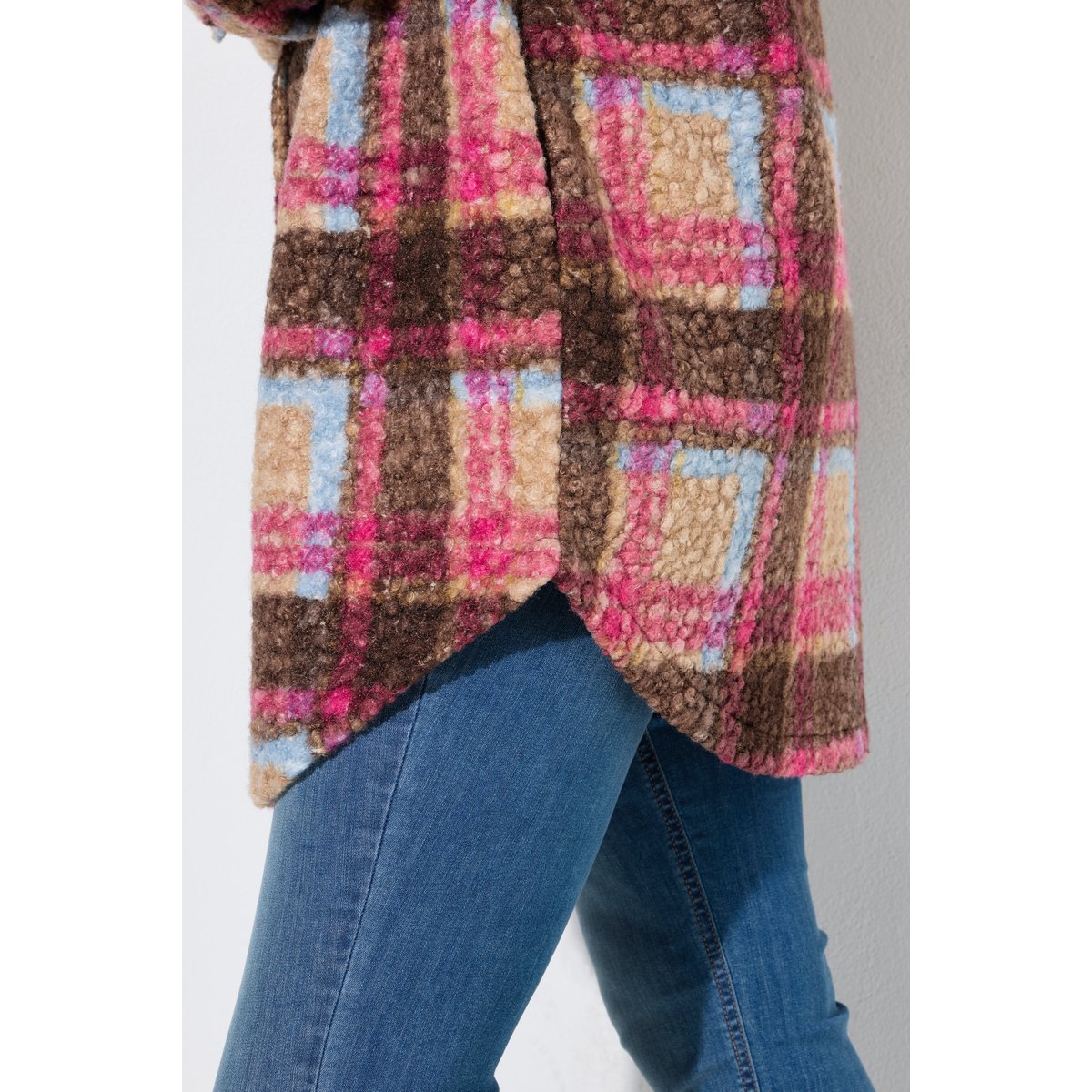 Veste longue / surchemise en bouclé taupe foncé, ULLA POPKEN