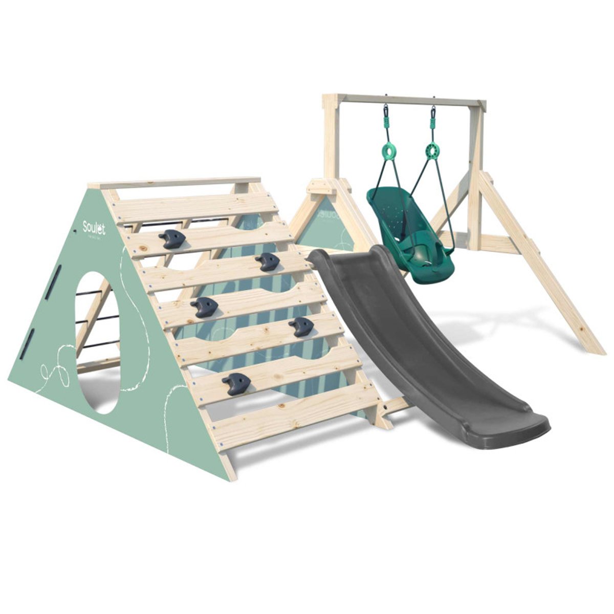 Aire de jeux en bois premier âge et balançoire bébé OLYMPE beige, SOULET