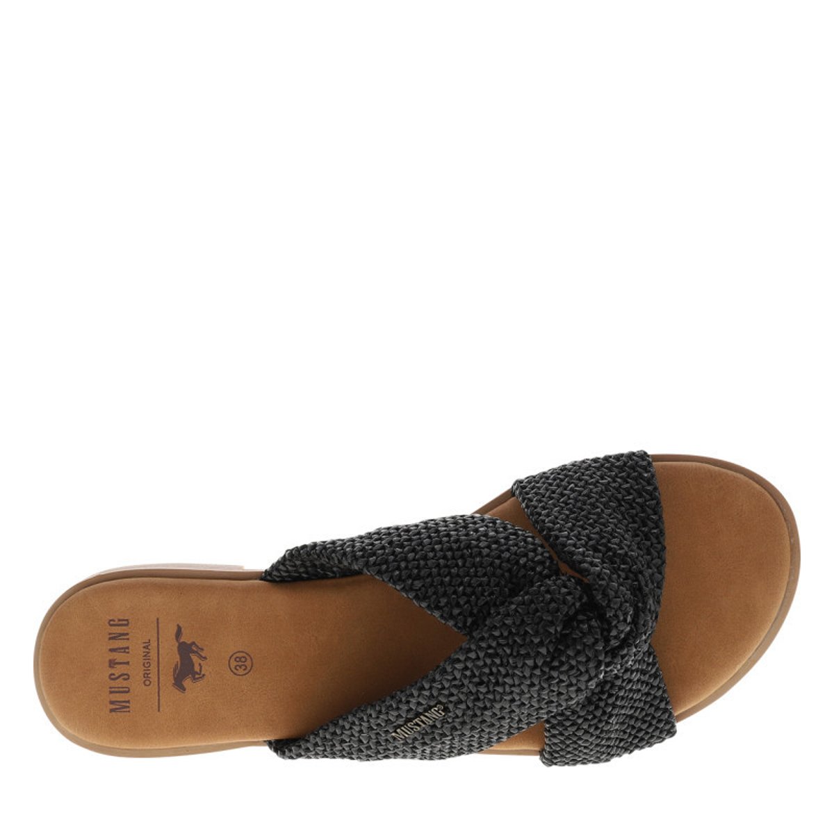 Mules noires à semelle plate avec des brides croisées à l'avant noir, MUSTANG