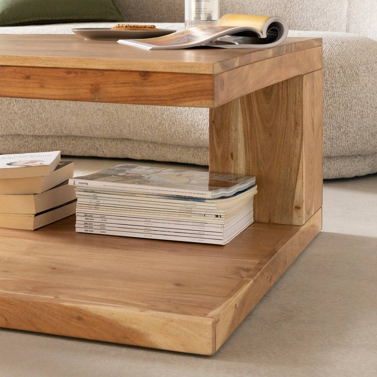 Table basse en bois d'acacia carrée CAËL bois clair, MADE IN MEUBLES