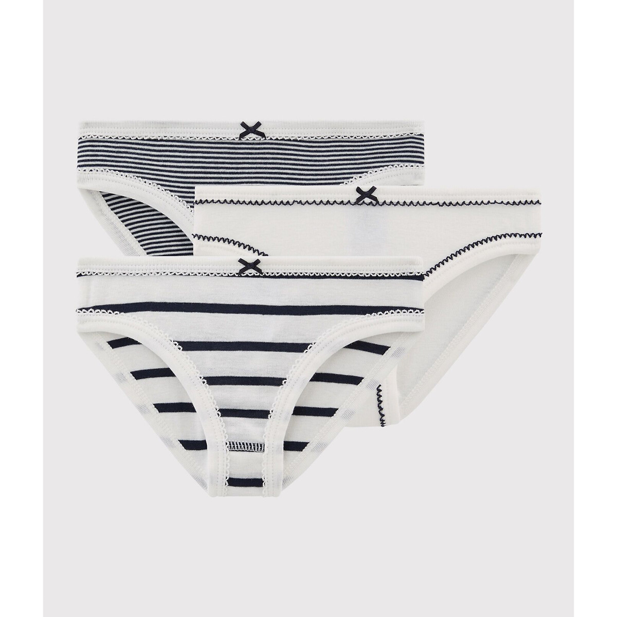 Set van 3 slips in katoen wit gestreept marine, PETIT BATEAU
