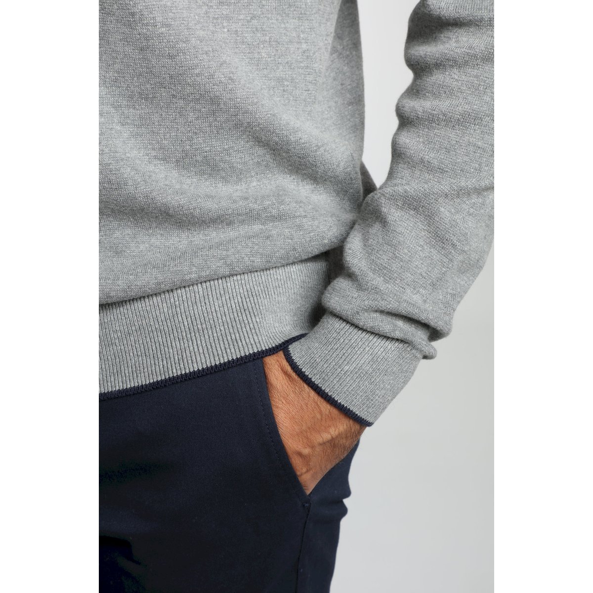 Pull col polo en coton MILANO POLO gris, GENTLEMAN FARMER