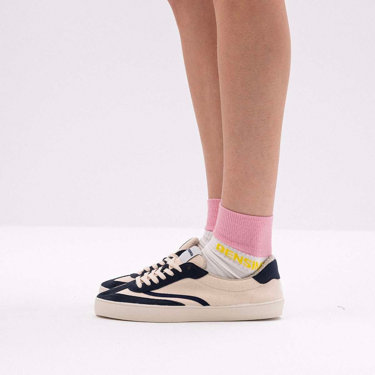 Basket rétro en cuir bovin et colon recyclé blanc, BENSIMON