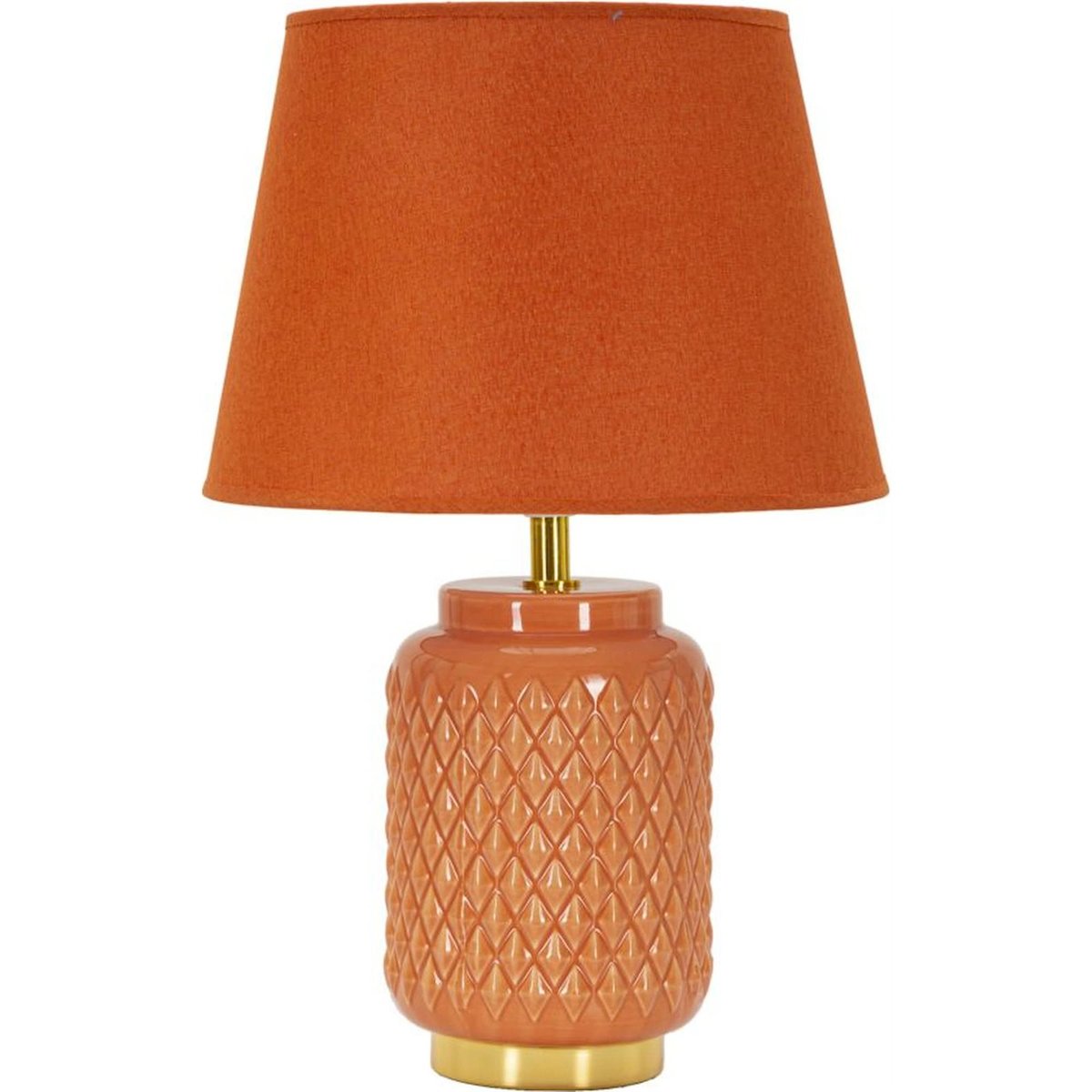Lampe à poser céramique relief abat-jour lin orange, RECOLLECTION