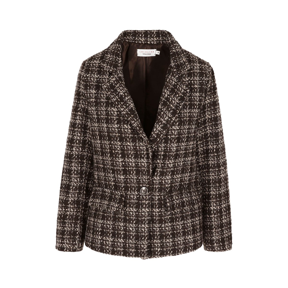 Blazer en tweed boutonné brun fonce chocolate, LOLALIZA