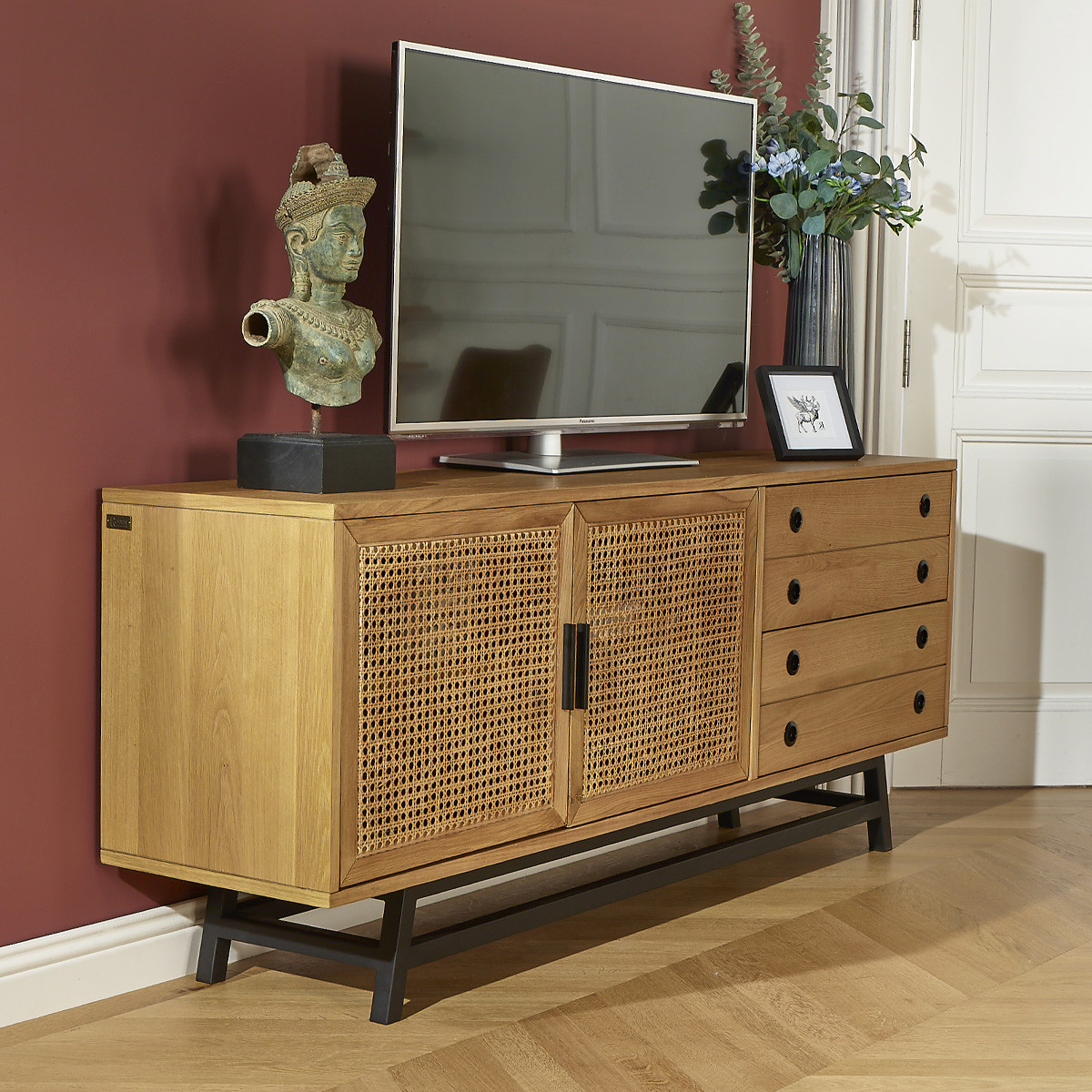 Buffet style scandinave en chêne 2 portes et 2 tiroirs LALALA beige, ROBIN DES BOIS