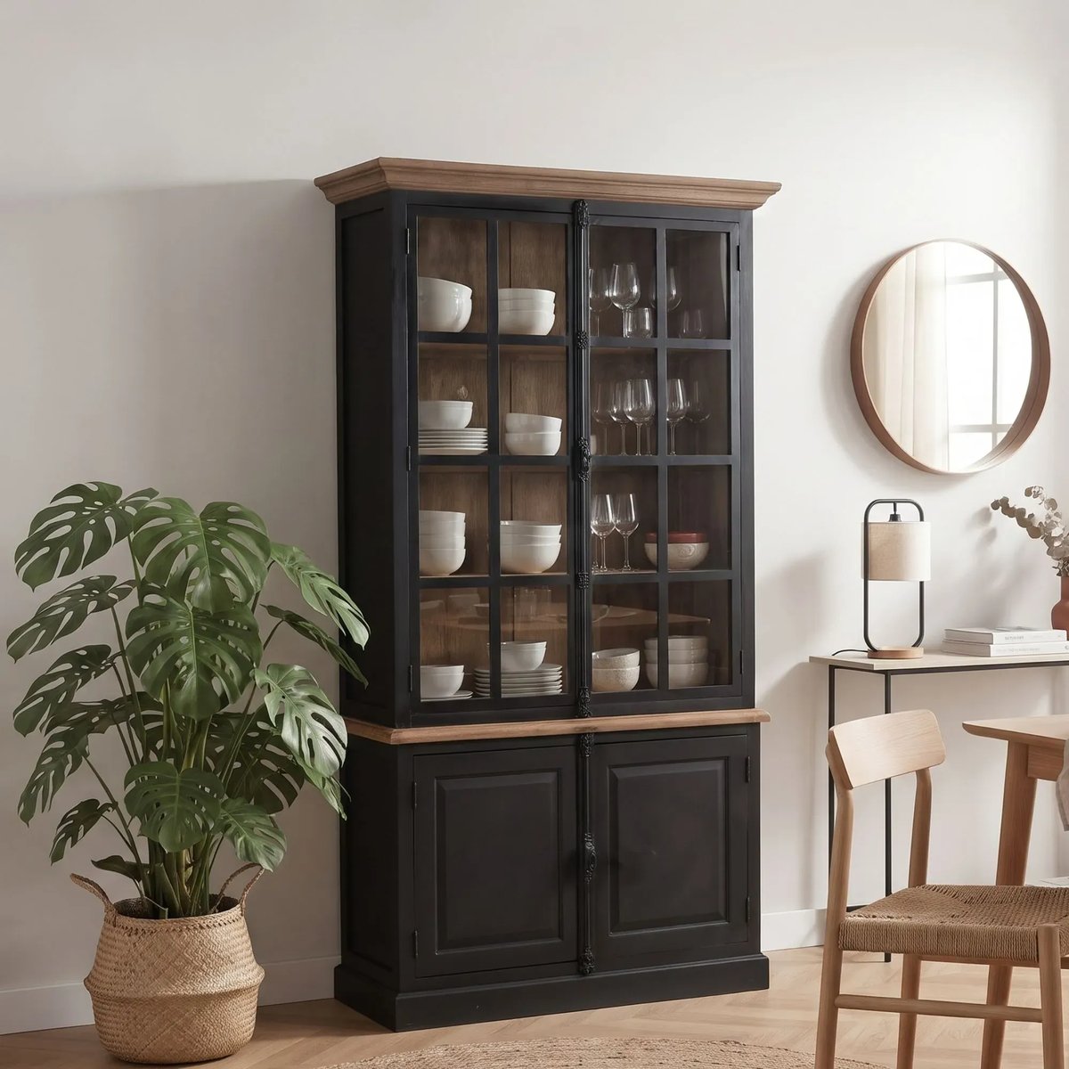 Buffet vaisselier en bois noir 2 portes vitrées - DALILA noir, HELLIN, DEPUIS 1862