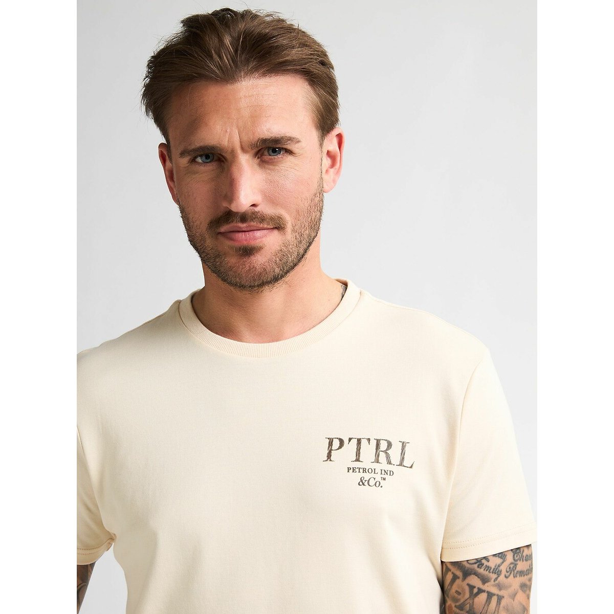 Chest Logo Print T-Shirt with Short Sleeves ecru , PETROL INDUSTRIES