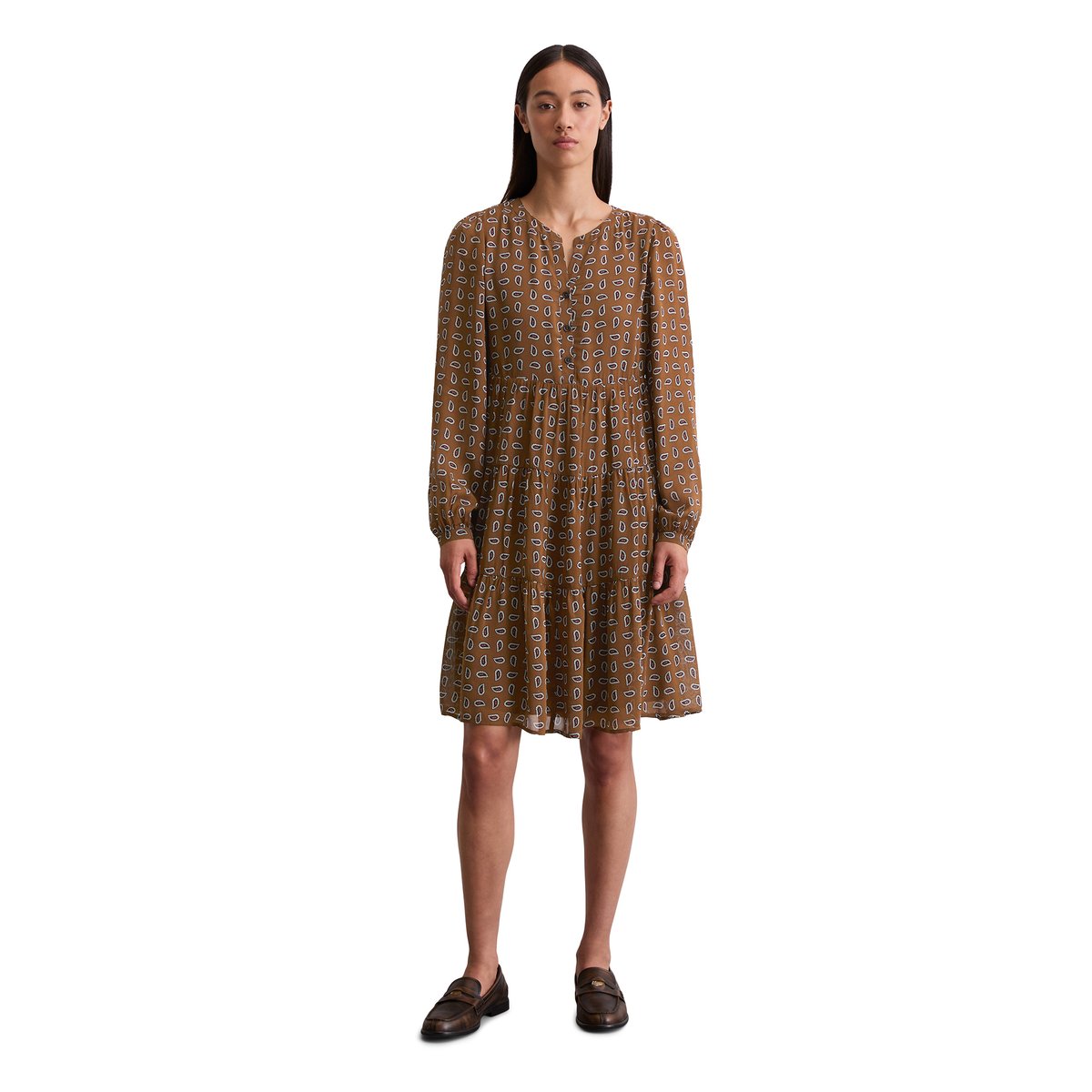 Robe courte à étages regular en crêpe de viscose hellbraun, MARC O'POLO