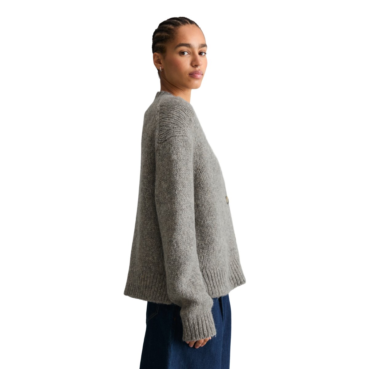 Cardigan ample en un mélange douillet de laine vierge et d'alpaga gris, MARC O’POLO DENIM